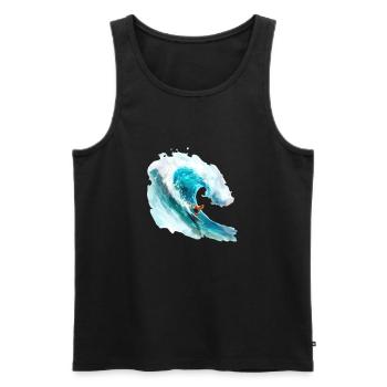 Surfer beim Reiten einer großen Welle in einer 2D- - Männer Premium Bio Tank Top - Schwarz - Vorne - Michal (187cm)