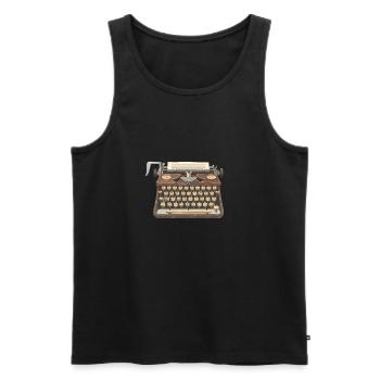Vintage typewriter with paper in 2D illustration - Men's Premium Organic Tank Top - black - Front - AI Model Male 178 light (178cm)