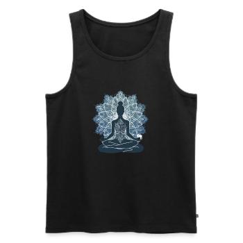Le silence du yoga : une silhouette en pose avec M - Débardeur bio Premium Homme - noir - Devant - AI Model Male 178 light (178cm)