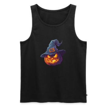 Citrouille effrayante avec chapeau de sorcière - Débardeur bio Premium Homme - noir - Devant - Michal (187cm)
