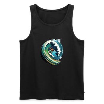 Surfer on a big wave in a 2D illustration - Men's Premium Organic Tank Top - black - Front - AI Model Male 178 light (178cm)