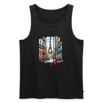 J’adore Paris : la Tour Eiffel et un Charming Café - Débardeur bio Premium Homme - noir - Devant - Michal (187cm)