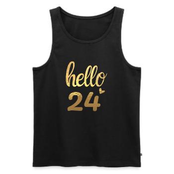 Hello 24 gold - Men's Premium Organic Tank Top - black - Front - Michal (187cm)