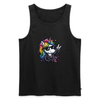 Rocker Einhorn Licorne Heavy Metal - Débardeur bio Premium Homme - noir - Devant - Michal (187cm)