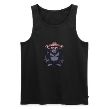 Gorille Bande Dessinée Drôle Sombrero - Débardeur bio Premium Homme - noir - Devant - Michal (187cm)