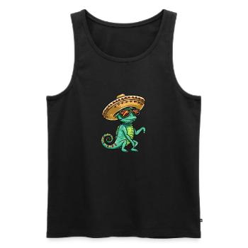 Caméléon Drôle Sombrero - Débardeur bio Premium Homme - noir - Devant - Michal (187cm)
