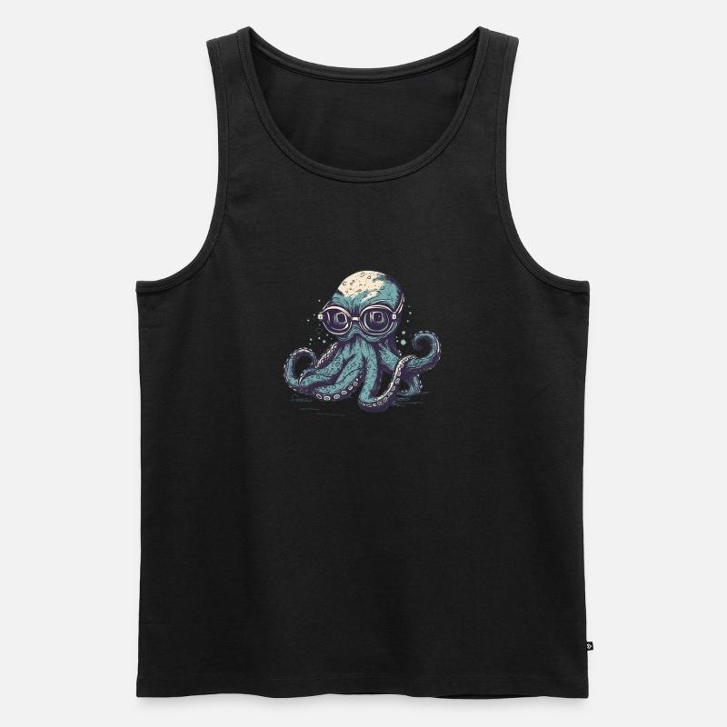 Nerdy Comic Oktopus mit Brille - Männer Premium Bio Tank Top - Schwarz