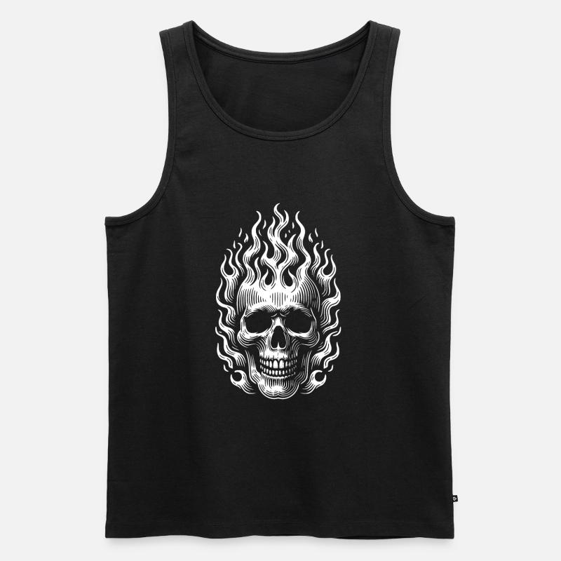 Skull mit Flammen brennender Skull - Männer Premium Bio Tank Top - Schwarz