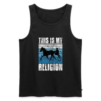 This is my Religion Trabrennen Trabreiter Sulky - Männer Premium Bio Tank Top - Schwarz - Vorne - Michal (187cm)