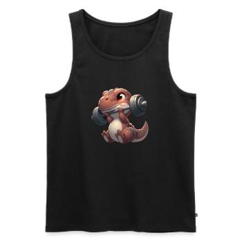 Süßer Chibi Dino Trainiert Mit Hantel - Männer Premium Bio Tank Top - Schwarz - Vorne - Michal (187cm)