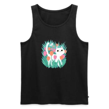 White Cat in the Tulips T Shirt - Men's Premium Organic Tank Top - black - Front - Michal (187cm)