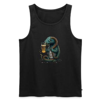 Coole Echse mit Bier Comic Illustration - Männer Premium Bio Tank Top - Schwarz - Vorne - AI Model Male 178 light (178cm)