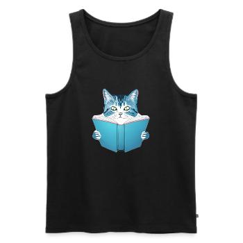 Bücher Kater Katze Lesen Kätzchen Buch Hauskatze - Männer Premium Bio Tank Top - Schwarz - Vorne - Michal (187cm)