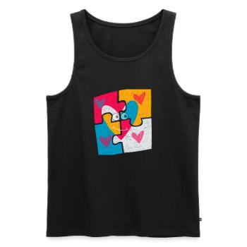 Motif puzzle coeur avec des yeux amour et famille - Débardeur bio Premium Homme - noir - Devant - Michal (187cm)
