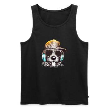 DJ Woof: Cool Dog DJs Tunes - Débardeur bio Premium Homme - noir - Devant - AI Model Male 178 light (178cm)