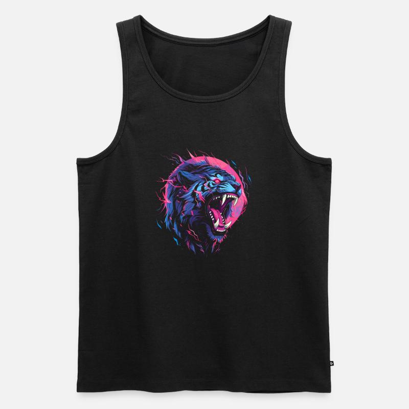 Synthwave Tiger - Männer Premium Bio Tank Top - Schwarz