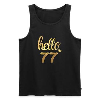 Hello 77 doré - Débardeur bio Premium Homme - noir - Devant - Michal (187cm)