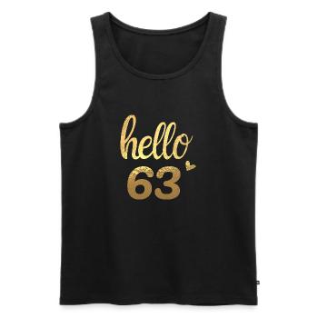 Hello 63 doré - Débardeur bio Premium Homme - noir - Devant - Michal (187cm)