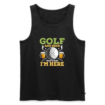 Golf et bière, c’est pourquoi je suis ici Golfeur amateur - Débardeur bio Premium Homme - noir - Devant - Michal (187cm)