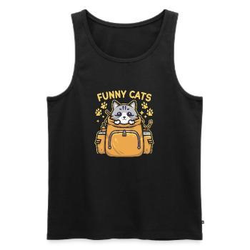 Lustig mit einer Katze, die königlich aussieht im Rucksack - Männer Premium Bio Tank Top - Schwarz - Vorne - Michal (187cm)
