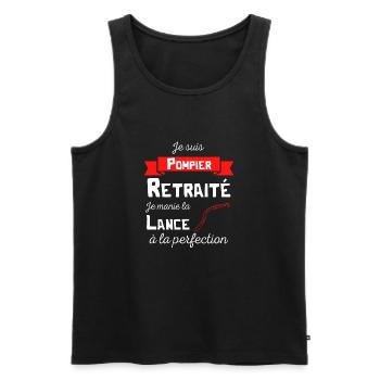 Je suis pompier retraité, cadeau humour retraite - Débardeur bio Premium Homme - noir - Devant - AI Model Male 178 light (178cm)