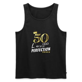 50 ans humour perfection Cadeau personnalisé drôle - Débardeur bio Premium Homme - noir - Devant - AI Model Male 178 light (178cm)