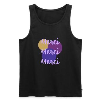 MERCI. THANKS. THANK YOU. ANNIVERSAIRE. NAISSANCE. - Débardeur bio Premium Homme - noir - Devant - Michal (187cm)