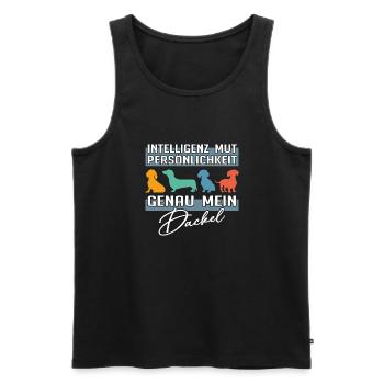 Intelligenz Mut Persönlichkeit - mein Dackel - Männer Premium Bio Tank Top - Schwarz - Vorne - Michal (187cm)
