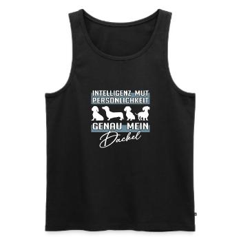 Intelligenz Mut Persönlichkeit - mein Dackel - Männer Premium Bio Tank Top - Schwarz - Vorne - Michal (187cm)
