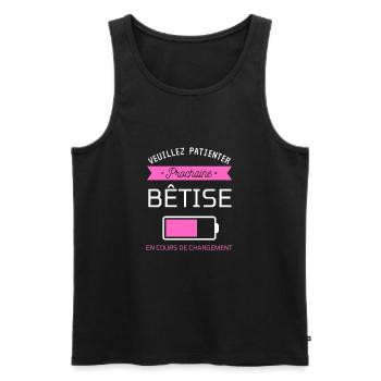 PROCHAINE BÊTISE cadeau humour - Débardeur bio Premium Homme - noir - Devant - Michal (187cm)