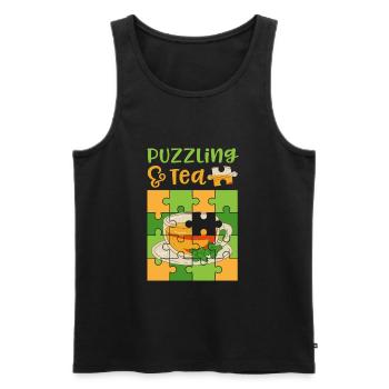Lustiges Puzzlespiel mit Tee und Puzzles - Männer Premium Bio Tank Top - Schwarz - Vorne - Michal (187cm)