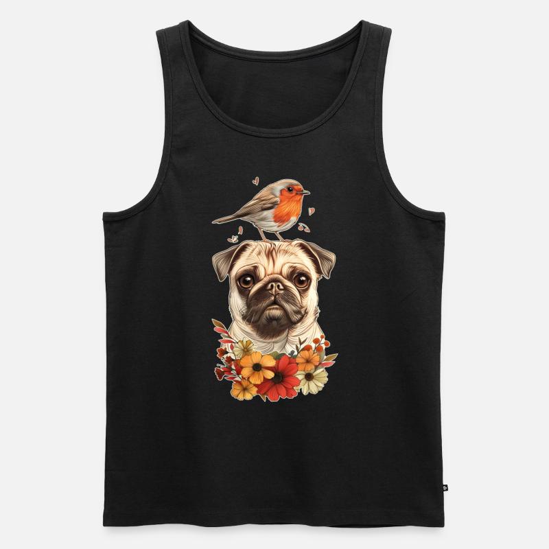 Mops mit Vogel - Männer Premium Bio Tank Top - Schwarz
