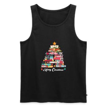 Cadeau d'amant de livre de livres d'arbre de Noël mignon de Noël - Débardeur bio Premium Homme - noir - Devant - AI Model Male 178 light (178cm)