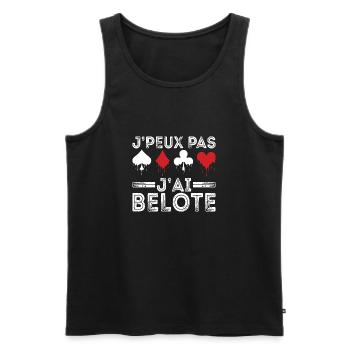 Je Peux Pas J'ai Belote Humour Cadeau Belote - Débardeur bio Premium Homme - noir - Devant - AI Model Male 178 light (178cm)