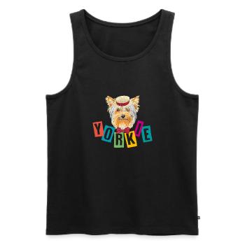 Lustiger Yorkie mit Hut und Schleife - Männer Premium Bio Tank Top - Schwarz - Vorne - Michal (187cm)