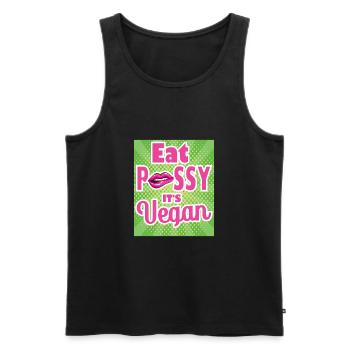 Manger de la chatte c’est végétalien - Débardeur bio Premium Homme - noir - Devant - AI Model Male 178 light (178cm)