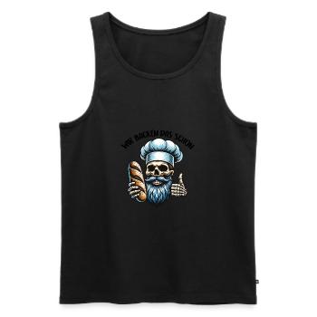 Skull mit Bäckermütze und Brot - Männer Premium Bio Tank Top - Schwarz - Vorne - Michal (187cm)