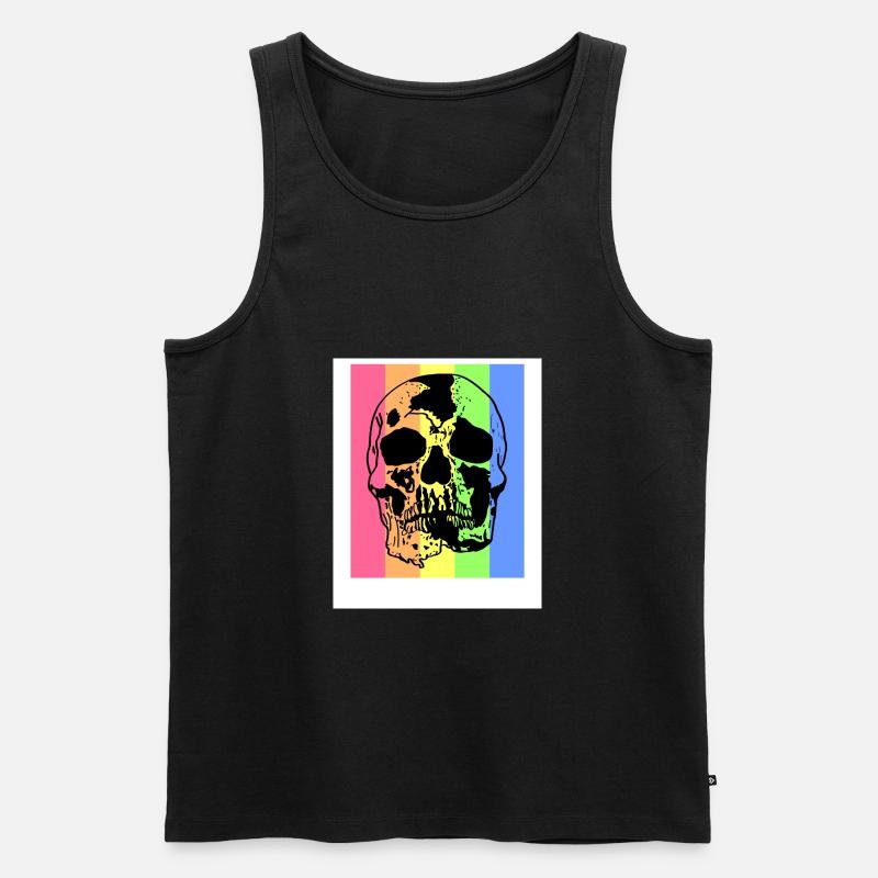Retro bunter Totenkopf - Männer Premium Bio Tank Top - Schwarz