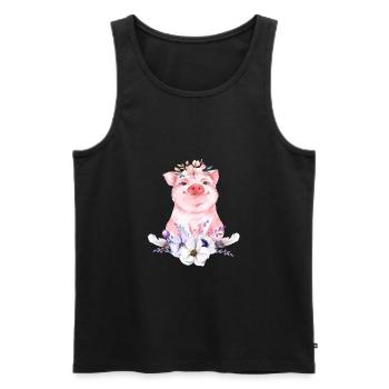 Naissance cochon piggy boho fleurs cadeau - Débardeur bio Premium Homme - noir - Devant - Michal (187cm)