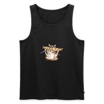 Funny cat loves her fish eyes - Men's Premium Organic Tank Top - black - Front - AI Model Male 178 light (178cm)