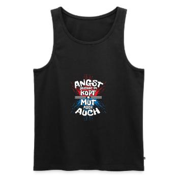 ANGST BEGINNT IM KOPF MUT ABER AUCH - Männer Premium Bio Tank Top - Schwarz - Vorne - Michal (187cm)
