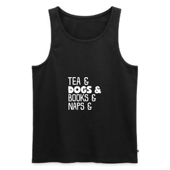Pet Tee Tea, chiens, livres, siestes - Débardeur bio Premium Homme - noir - Devant - Michal (187cm)