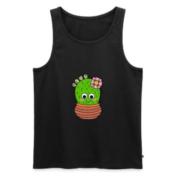 Chunky Cactus With Pink Flower And Buds - Men's Premium Organic Tank Top - black - Front - AI Model Male 178 light (178cm)
