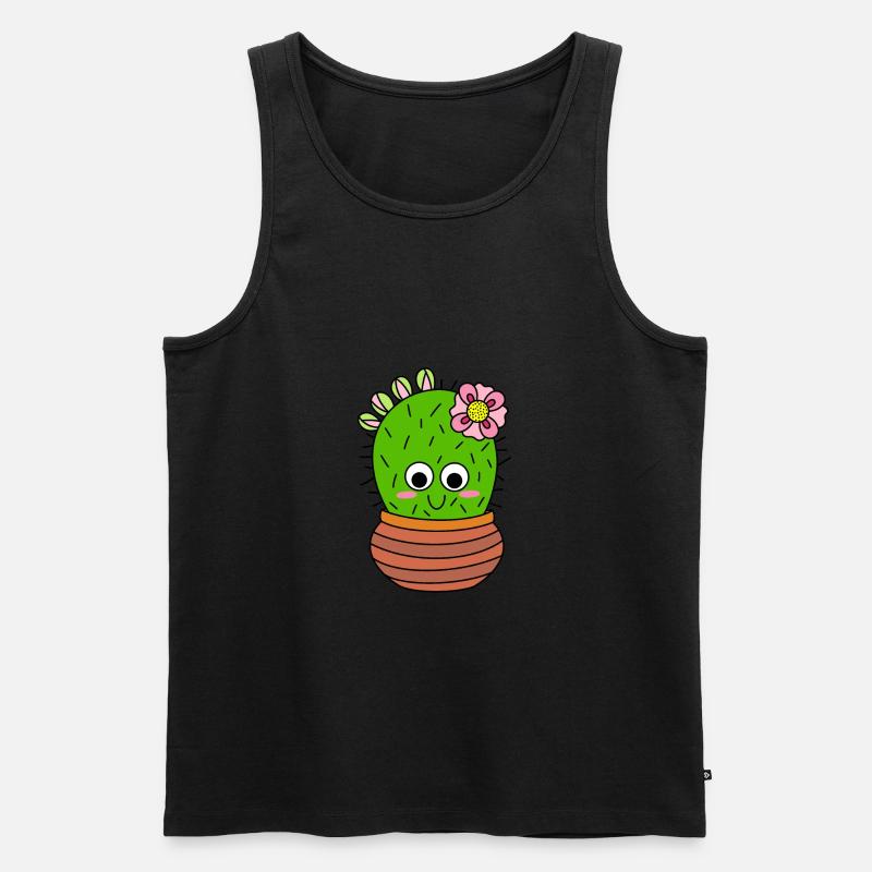 Chunky Kaktus With Pink Flower And Buds - Männer Premium Bio Tank Top - Schwarz