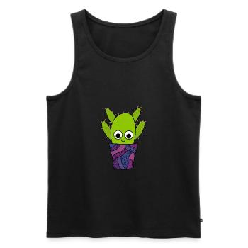 Thorny Cactus In Cute Pottery - Men's Premium Organic Tank Top - black - Front - AI Model Male 178 light (178cm)