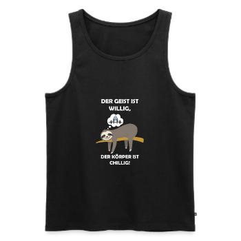 Der Geist ist willig, der Körper ist chillig - Männer Premium Bio Tank Top - Schwarz - Vorne - AI Model Male 178 light (178cm)