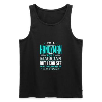 Ich bin ein Handwerker, kein Zauberer, aber ich kann sehen warum - Männer Premium Bio Tank Top - Schwarz - Vorne - Michal (187cm)
