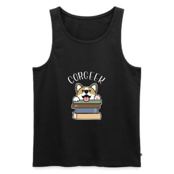 Funny Corgi Geek Corgeek Book Lovers Gift design - Men's Premium Organic Tank Top - black - Front - AI Model Male 178 light (178cm)