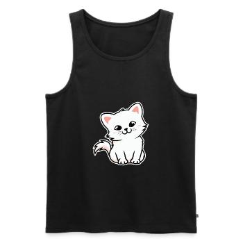 Cartoon Cat White Cat Illustration - Men's Premium Organic Tank Top - black - Front - Michal (187cm)