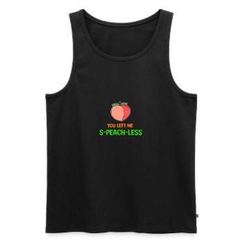 Peach saying funny - Men's Premium Organic Tank Top - black - Front - AI Model Male 178 light (178cm)